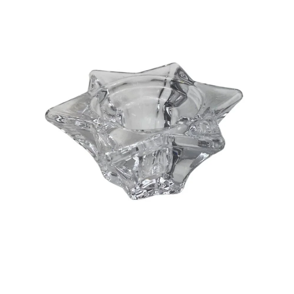 Set Of 4 Star-Shaped Clear Glass Candle Holders Taper & Tealight/Votive Candles